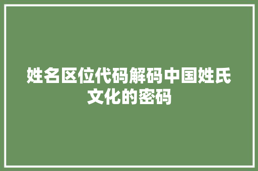 姓名区位代码解码中国姓氏文化的密码