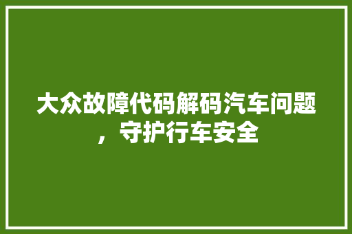大众故障代码解码汽车问题，守护行车安全