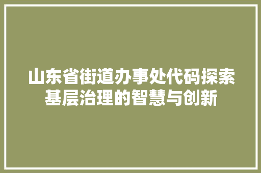 山东省街道办事处代码探索基层治理的智慧与创新