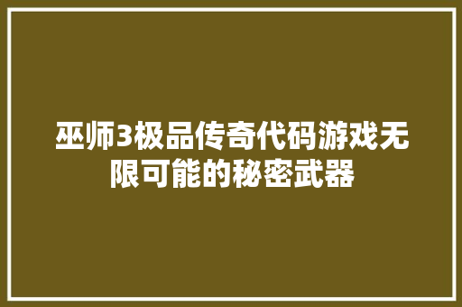 巫师3极品传奇代码游戏无限可能的秘密武器
