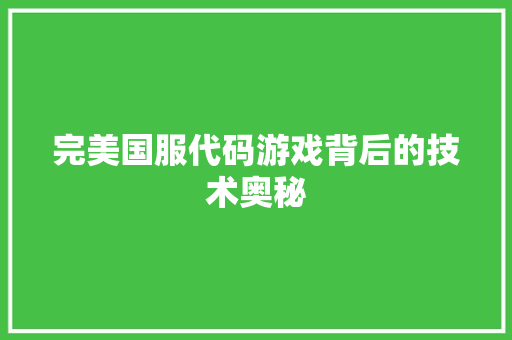 完美国服代码游戏背后的技术奥秘