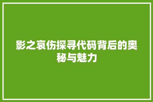 影之哀伤探寻代码背后的奥秘与魅力