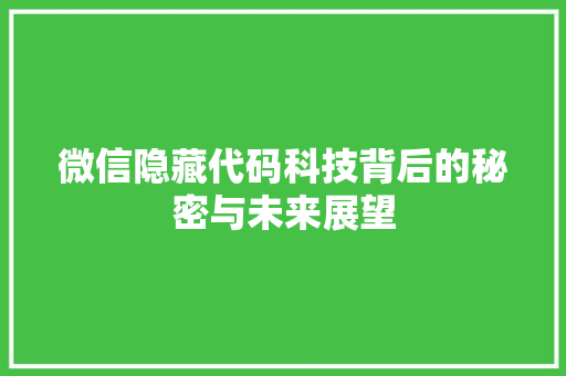 微信隐藏代码科技背后的秘密与未来展望