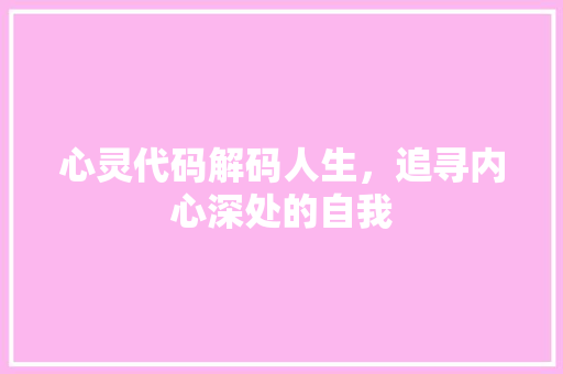 心灵代码解码人生，追寻内心深处的自我