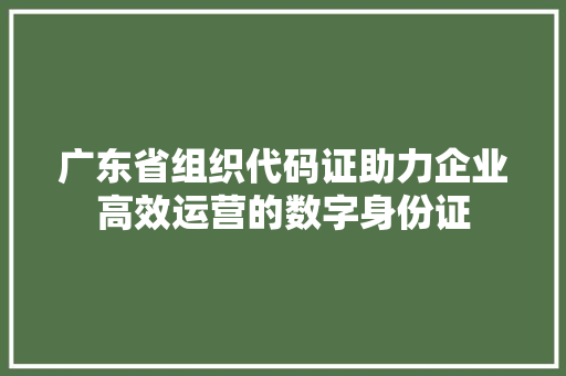 广东省组织代码证助力企业高效运营的数字身份证