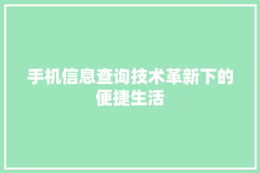 手机信息查询技术革新下的便捷生活