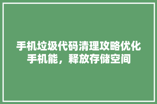 手机垃圾代码清理攻略优化手机能，释放存储空间