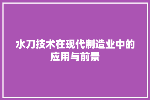 水刀技术在现代制造业中的应用与前景