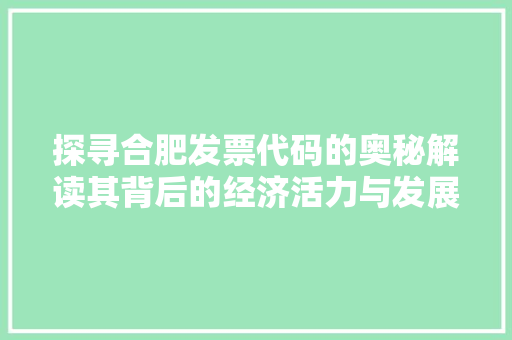 探寻合肥发票代码的奥秘解读其背后的经济活力与发展趋势
