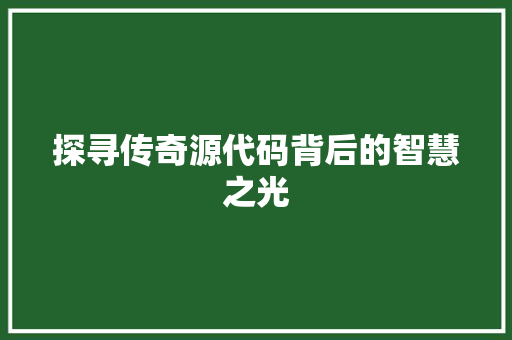 探寻传奇源代码背后的智慧之光