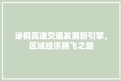 泌桐高速交通发展新引擎，区域经济腾飞之路