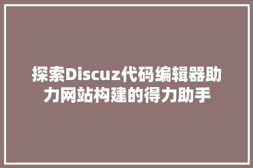 探索Discuz代码编辑器助力网站构建的得力助手