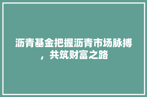 沥青基金把握沥青市场脉搏，共筑财富之路
