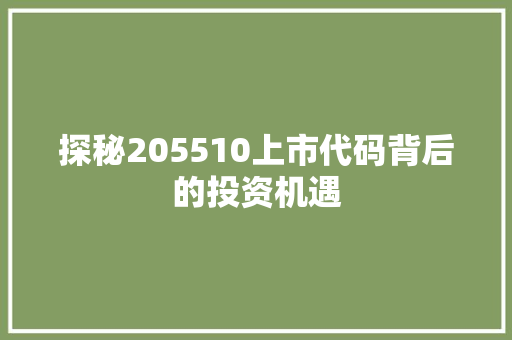 探秘205510上市代码背后的投资机遇