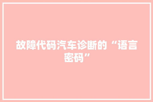 故障代码汽车诊断的“语言密码”  第1张