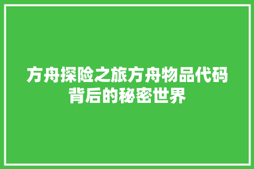 方舟探险之旅方舟物品代码背后的秘密世界