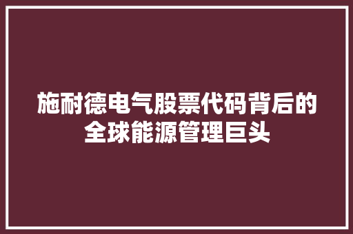 施耐德电气股票代码背后的全球能源管理巨头