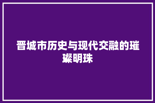 晋城市历史与现代交融的璀璨明珠