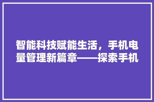 智能科技赋能生活，手机电量管理新篇章——探索手机增加电量的代码之路  第1张
