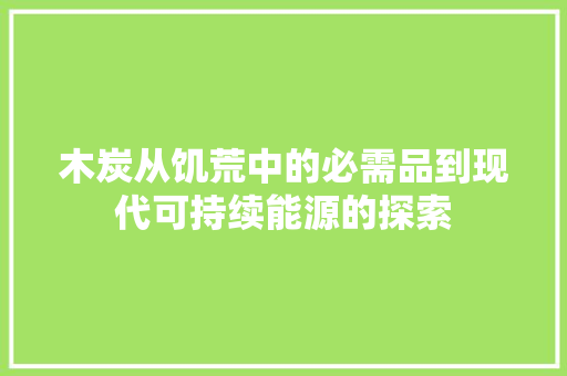 木炭从饥荒中的必需品到现代可持续能源的探索