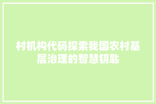 村机构代码探索我国农村基层治理的智慧钥匙
