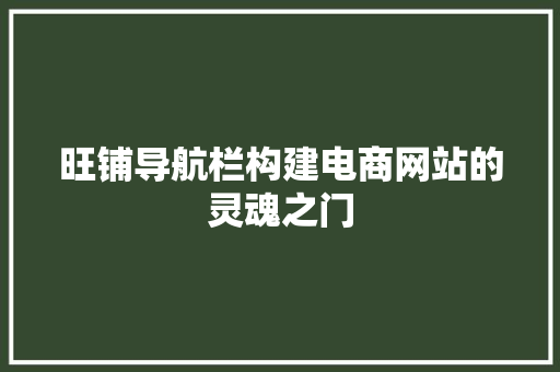 旺铺导航栏构建电商网站的灵魂之门