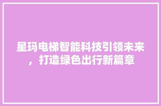 星玛电梯智能科技引领未来，打造绿色出行新篇章