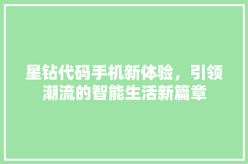 星钻代码手机新体验，引领潮流的智能生活新篇章