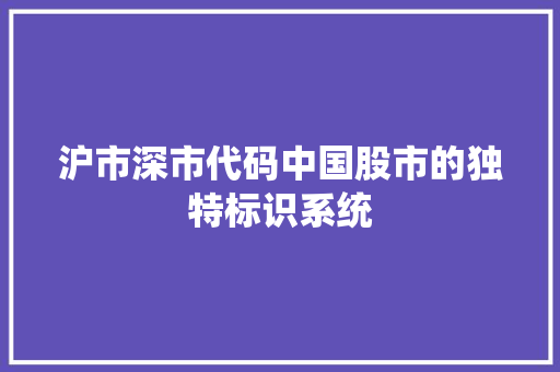 沪市深市代码中国股市的独特标识系统