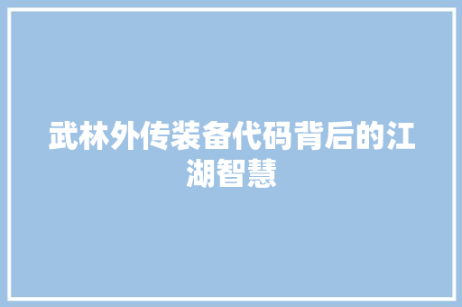 武林外传装备代码背后的江湖智慧