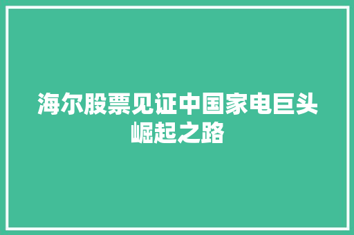 海尔股票见证中国家电巨头崛起之路