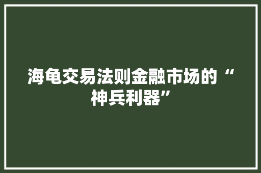 海龟交易法则金融市场的“神兵利器”