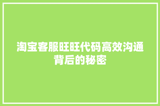 淘宝客服旺旺代码高效沟通背后的秘密