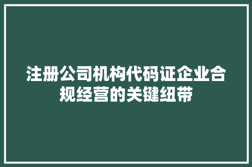 注册公司机构代码证企业合规经营的关键纽带