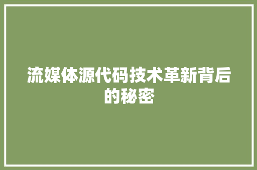 流媒体源代码技术革新背后的秘密