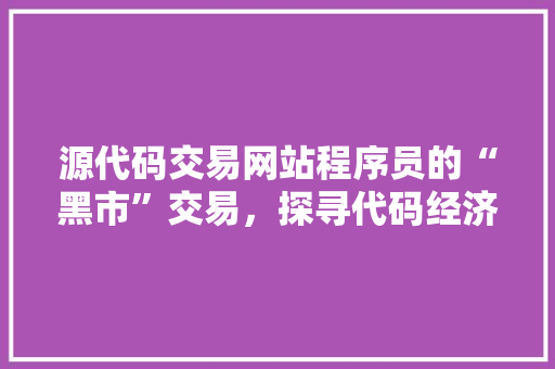 源代码交易网站程序员的“黑市”交易，探寻代码经济的无限可能