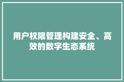 用户权限管理构建安全、高效的数字生态系统