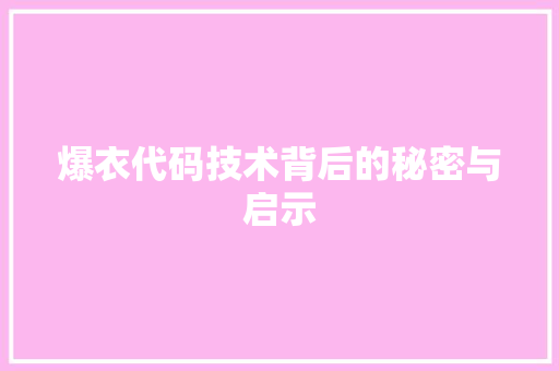 爆衣代码技术背后的秘密与启示
