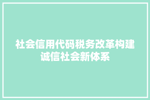 社会信用代码税务改革构建诚信社会新体系