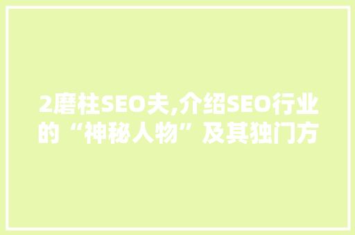 2磨柱SEO夫,介绍SEO行业的“神秘人物”及其独门方法