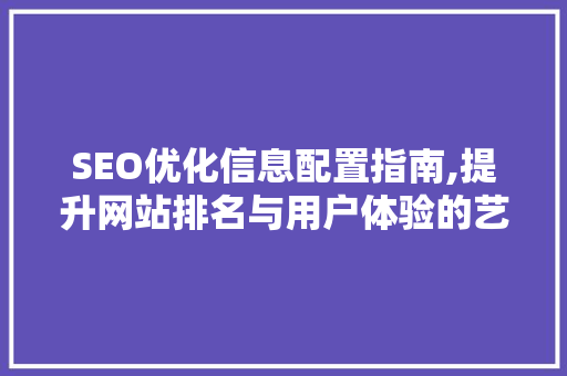 SEO优化信息配置指南,提升网站排名与用户体验的艺术