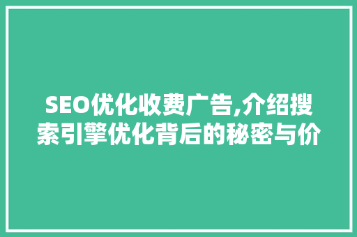 SEO优化收费广告,介绍搜索引擎优化背后的秘密与价值