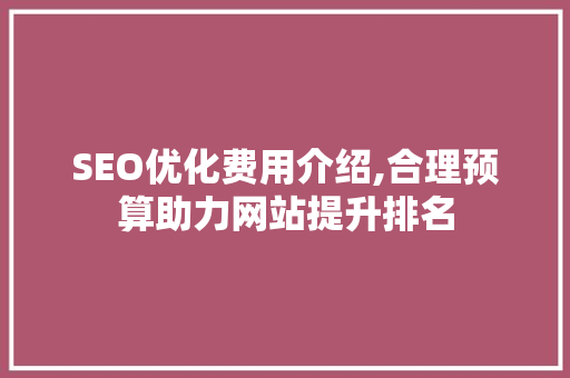 SEO优化费用介绍,合理预算助力网站提升排名