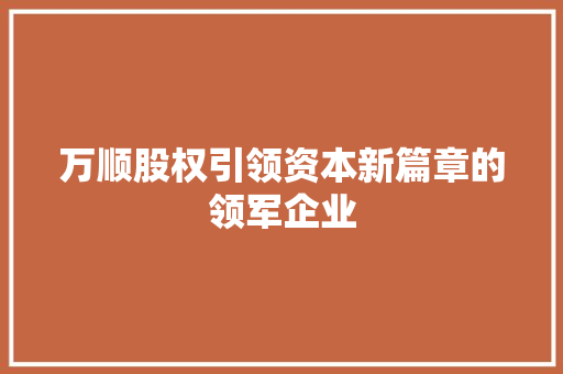 万顺股权引领资本新篇章的领军企业