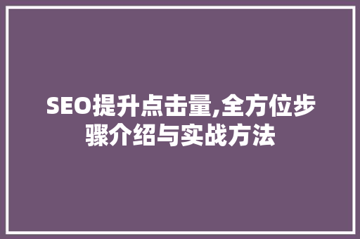 SEO提升点击量,全方位步骤介绍与实战方法