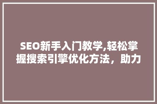 SEO新手入门教学,轻松掌握搜索引擎优化方法，助力网站推广