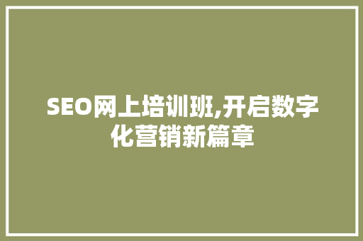 SEO网上培训班,开启数字化营销新篇章