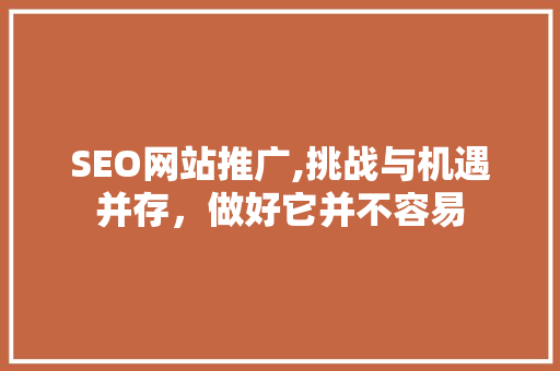 SEO网站推广,挑战与机遇并存，做好它并不容易