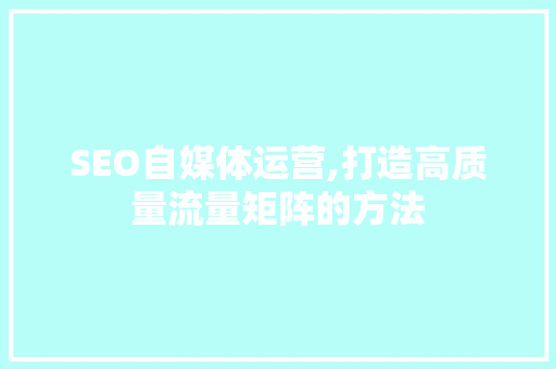 SEO自媒体运营,打造高质量流量矩阵的方法