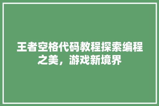 王者空格代码教程探索编程之美，游戏新境界